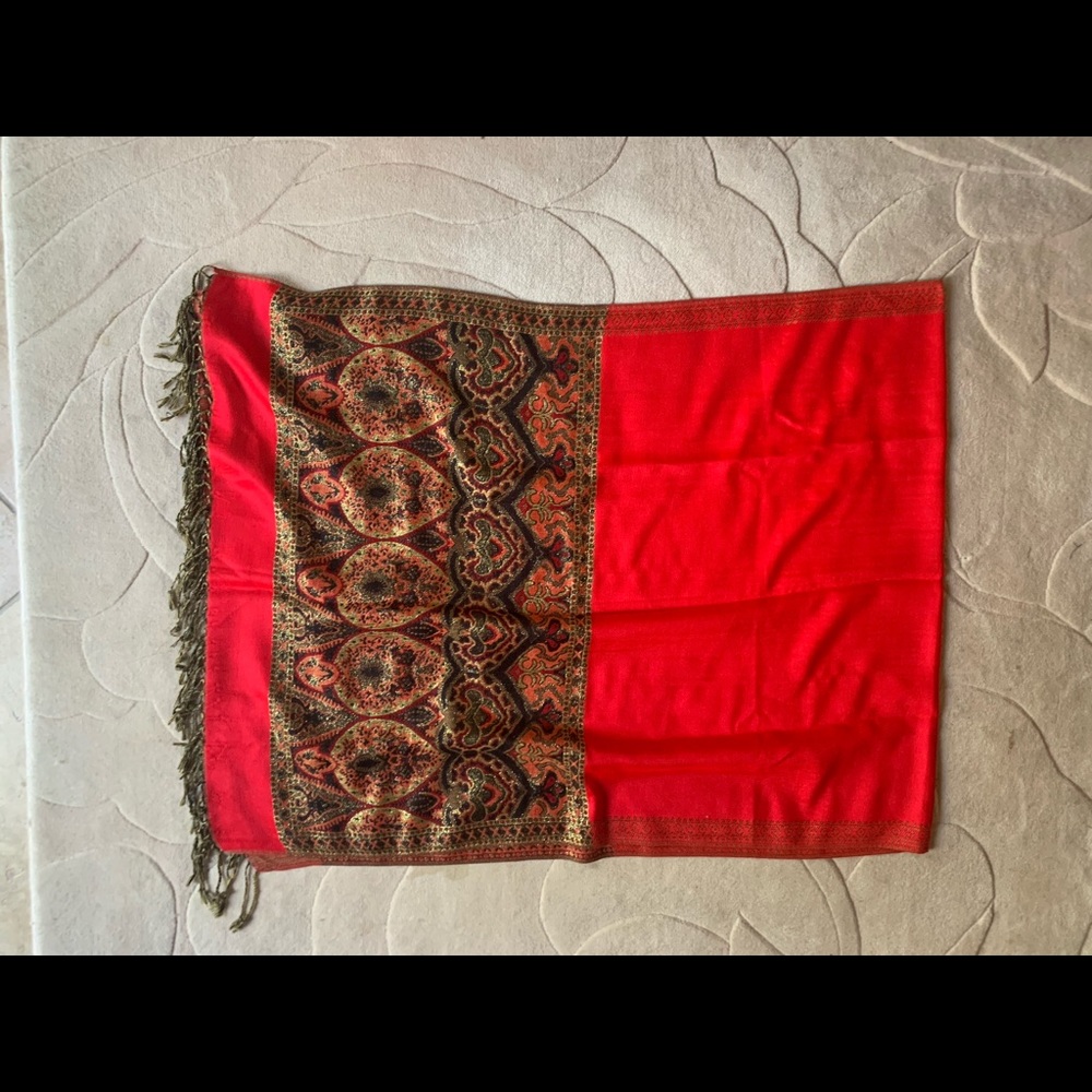 Large Red and Printed Scarf